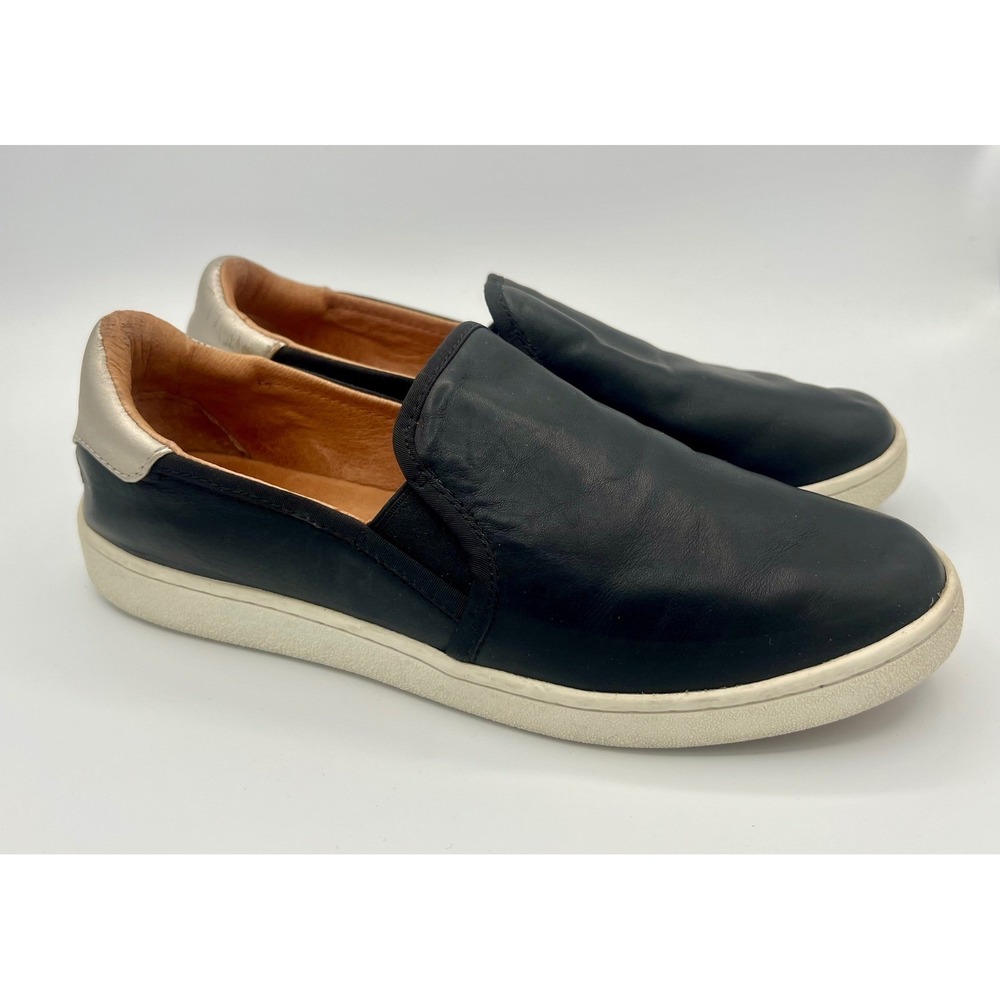 UGG Black Leather Slip‎ On Sneakers Casual Comfort Shoes Women's Size 9.5